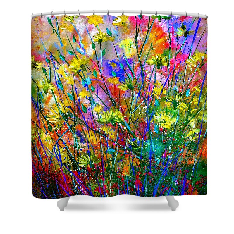 Flowers Shower Curtain featuring the painting Wild Flowers by Pol Ledent