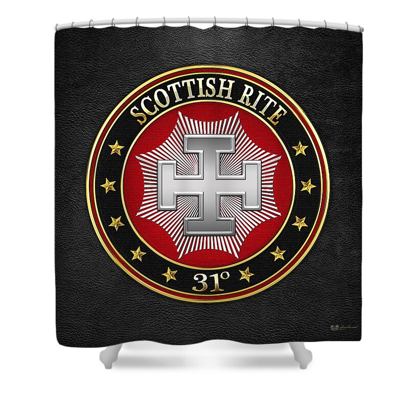 'scottish Rite' Collection By Serge Averbukh Shower Curtain featuring the digital art 31st Degree - Inspector Inquisitor Jewel on Black Leather by Serge Averbukh