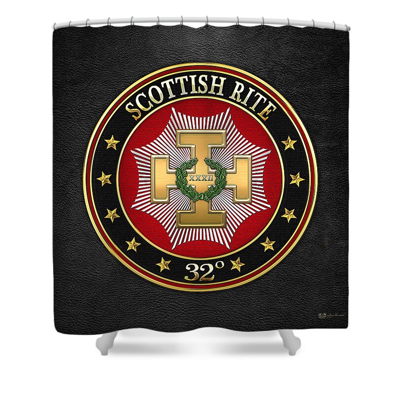 'scottish Rite' Collection By Serge Averbukh Shower Curtain featuring the digital art 32nd Degree - Master of the Royal Secret Jewel on Black Leather by Serge Averbukh