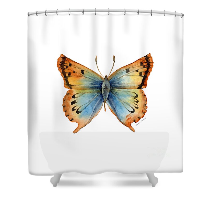 Opal Shower Curtain featuring the painting 33 Opal Copper Butterfly by Amy Kirkpatrick