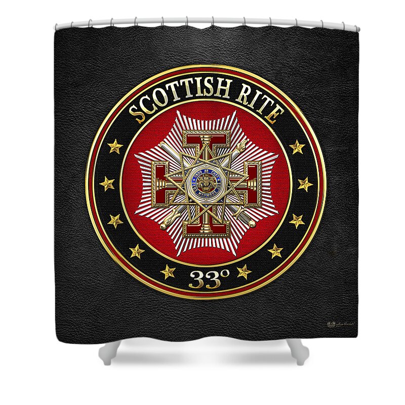 'scottish Rite' Collection By Serge Averbukh Shower Curtain featuring the digital art 33rd Degree - Inspector General Jewel on Black Leather by Serge Averbukh