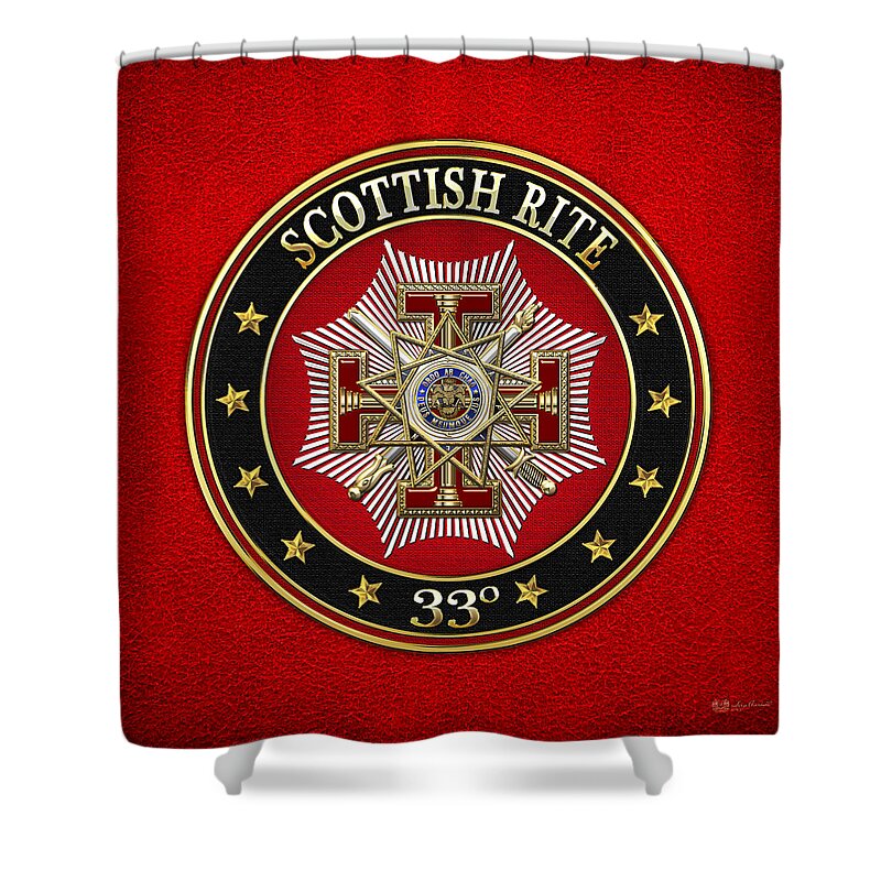 'scottish Rite' Collection By Serge Averbukh Shower Curtain featuring the digital art 33rd Degree - Inspector General Jewel on Red Leather by Serge Averbukh