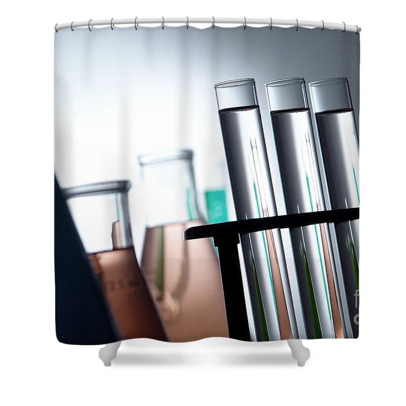 Lab Shower Curtain featuring the photograph Laboratory Test Tubes in Science Research Lab #34 by Science Research Lab