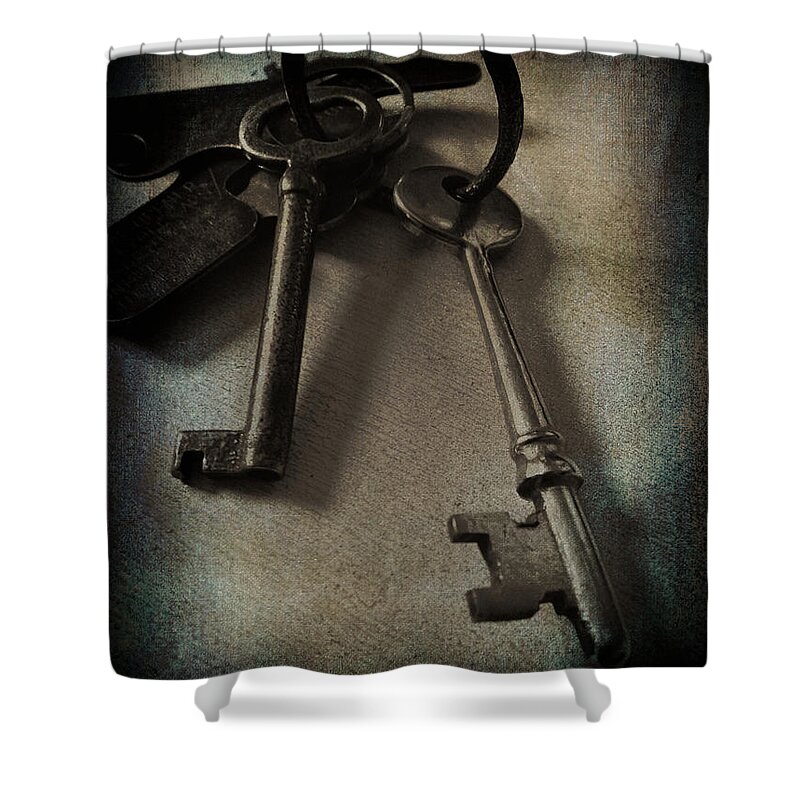 Keys Shower Curtain featuring the photograph Vintage Keys Vignette by Lesa Fine