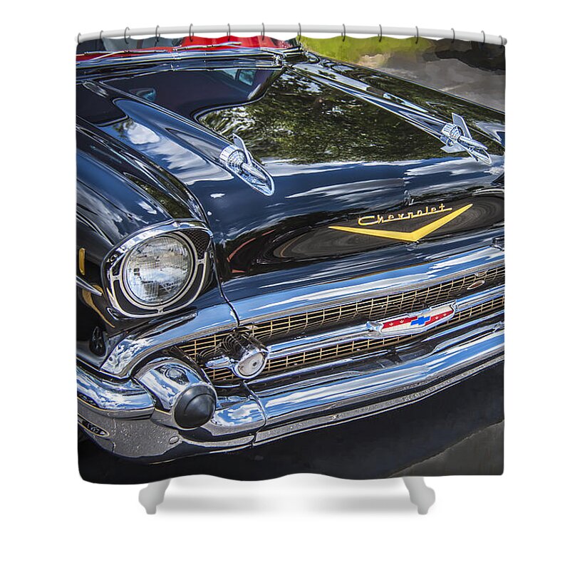 V8 Engine Shower Curtain featuring the photograph 1957 Chevrolet Bel Air #4 by Rich Franco