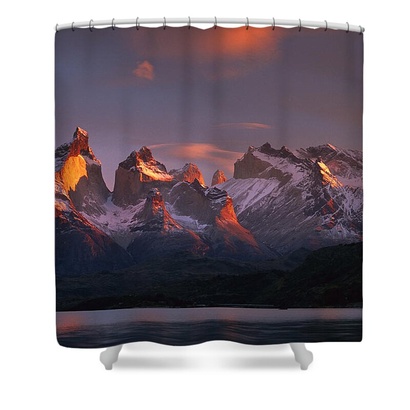 Feb0514 Shower Curtain featuring the photograph Cuernos Del Paine And Lago Pehoe #4 by Colin Monteath