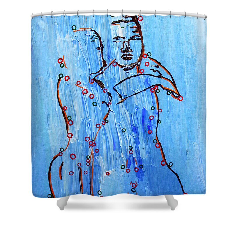 Jesus Shower Curtain featuring the painting Dinka Embrace #4 by Gloria Ssali