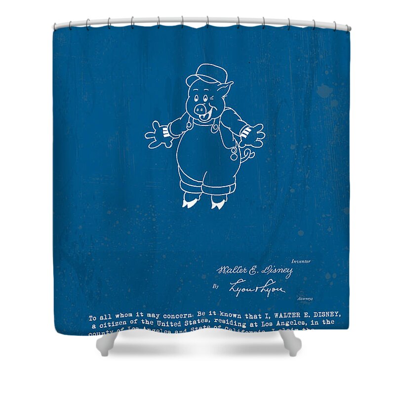 Practical Pig Shower Curtain featuring the digital art Disney Pig Patent #4 by Marlene Watson