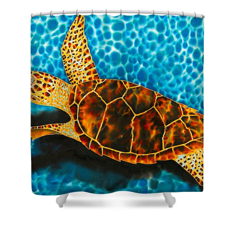 Sea Turtle Shower Curtain featuring the tapestry - textile Green Sea Turtle #6 by Daniel Jean-Baptiste