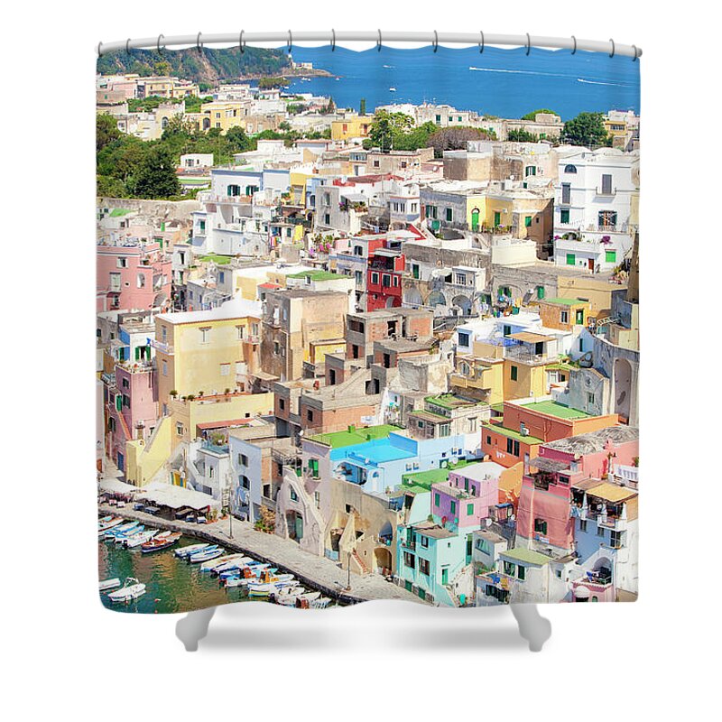 Water's Edge Shower Curtain featuring the photograph Italy, Procida Island, Corricella #4 by Frank Chmura