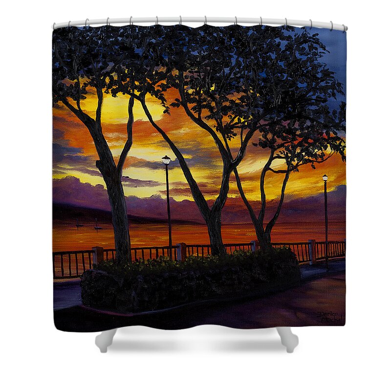 Seascape Shower Curtain featuring the painting Lahaina Sunset by Darice Machel McGuire