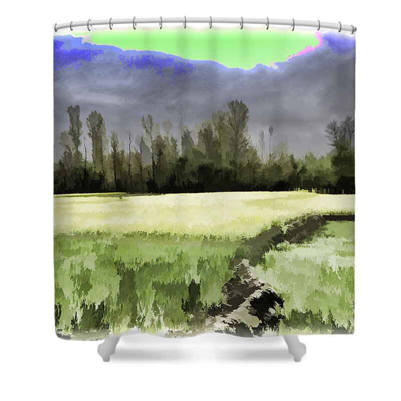 Bed Of Yellow Flowers Shower Curtain featuring the digital art Mustard fields in Kashmir #4 by Ashish Agarwal