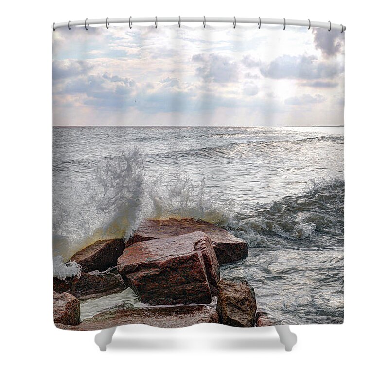 Texas Gulf Coast Shower Curtain featuring the photograph Quintana Jetty #2 by Savannah Gibbs