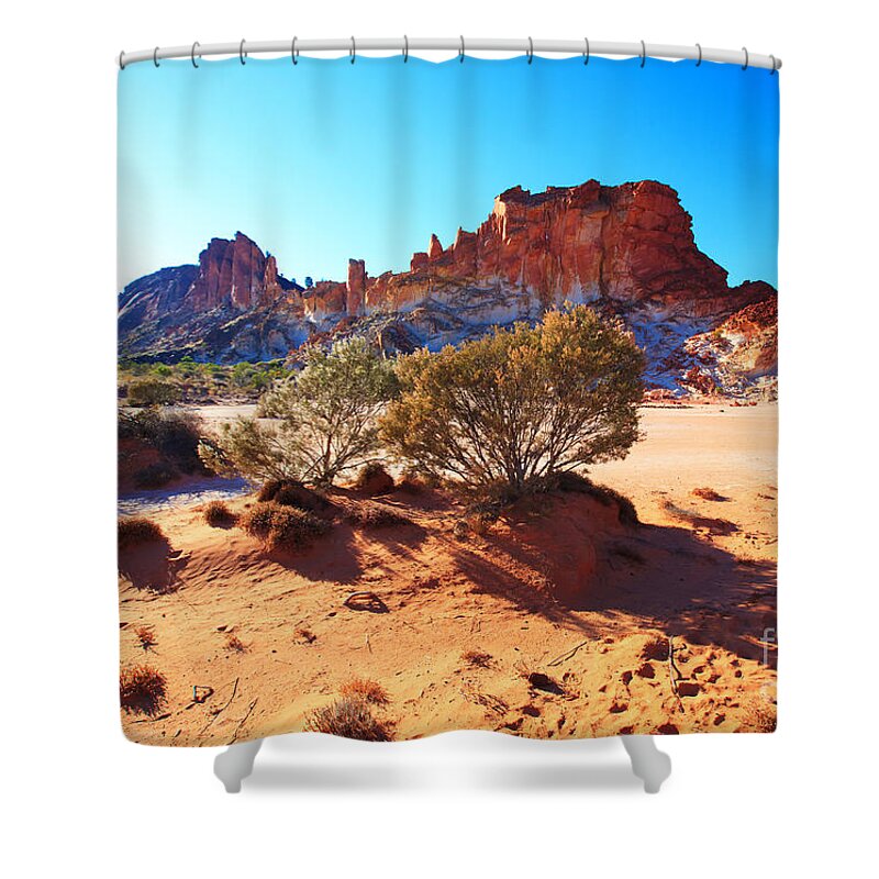 Rainbow Valley Sunrise Outback Landscape Central Australia Water Hole Northern Territory Australian Clay Pan Shower Curtain featuring the photograph Rainbow Valley #4 by Bill Robinson
