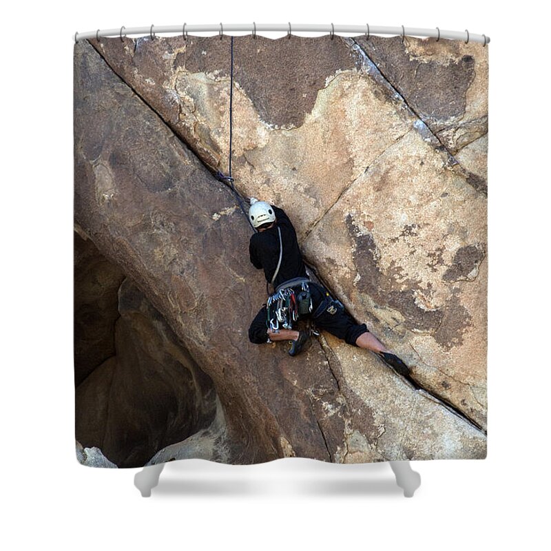 People Shower Curtain featuring the photograph Rock Climber, Joshua Tree Np #4 by Mark Newman