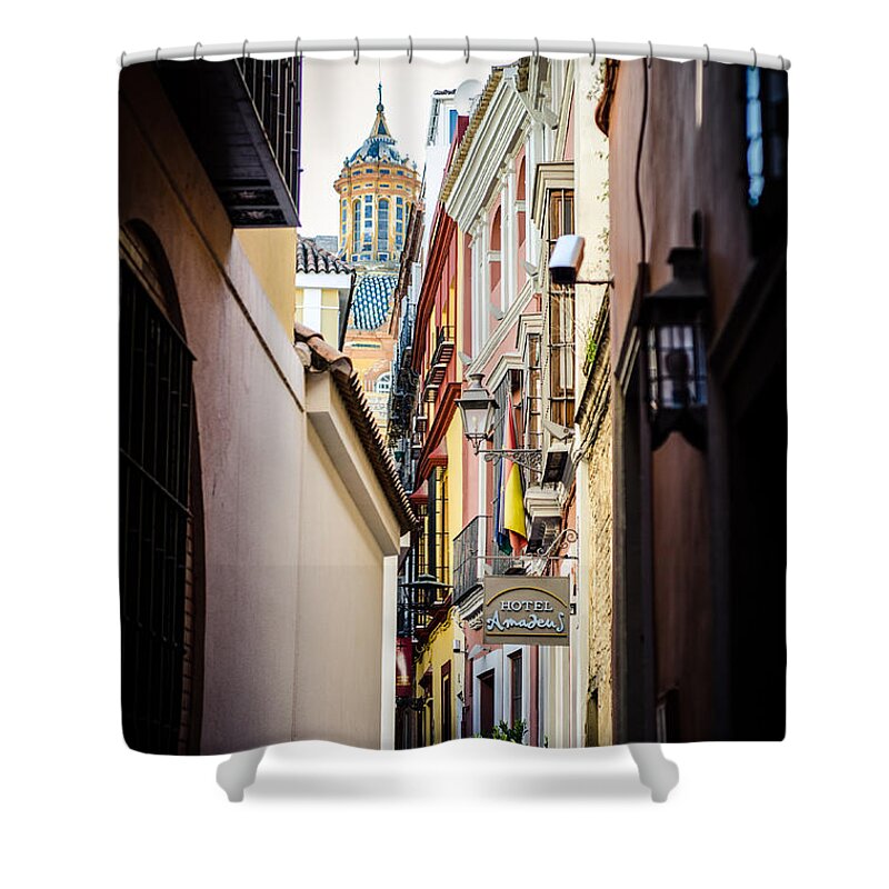 Seville Shower Curtain featuring the photograph Streets of Seville #1 by AM FineArtPrints