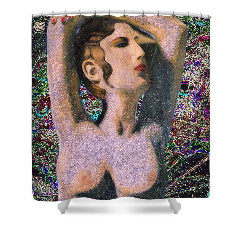 Augusta Stylianou Shower Curtain featuring the digital art Aphrodite and Cyprus Map #7 by Augusta Stylianou