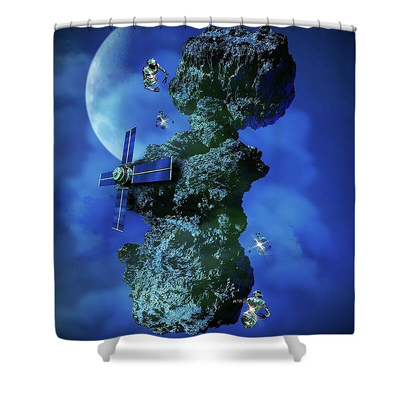 Concepts & Topics Shower Curtain featuring the digital art Asteroid Mining, Artwork #5 by Victor Habbick Visions