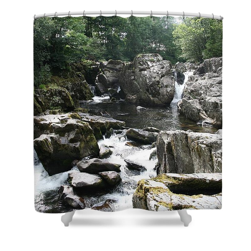 Rivers Shower Curtain featuring the photograph Conwy river near Betws y coed. #5 by Christopher Rowlands