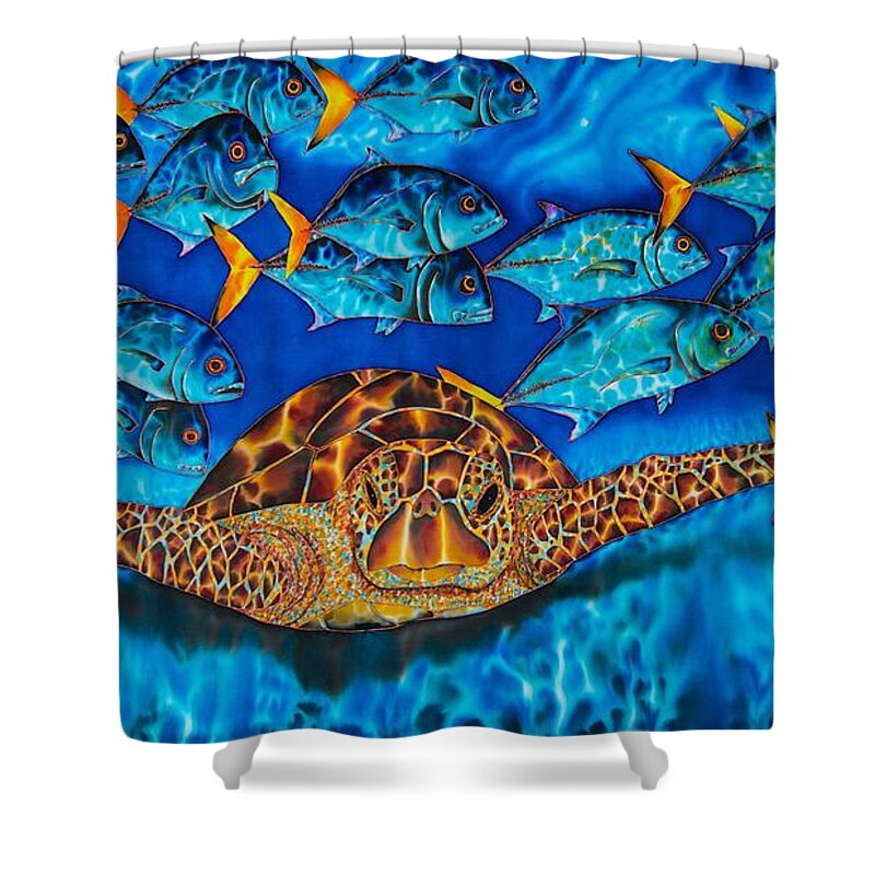 Turtle Shower Curtain featuring the painting Green Sea Turtle by Daniel Jean-Baptiste