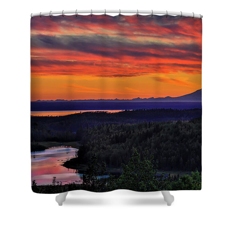 Photography Shower Curtain featuring the photograph Mt Redoubt Volcano At Skilak Lake #5 by Panoramic Images