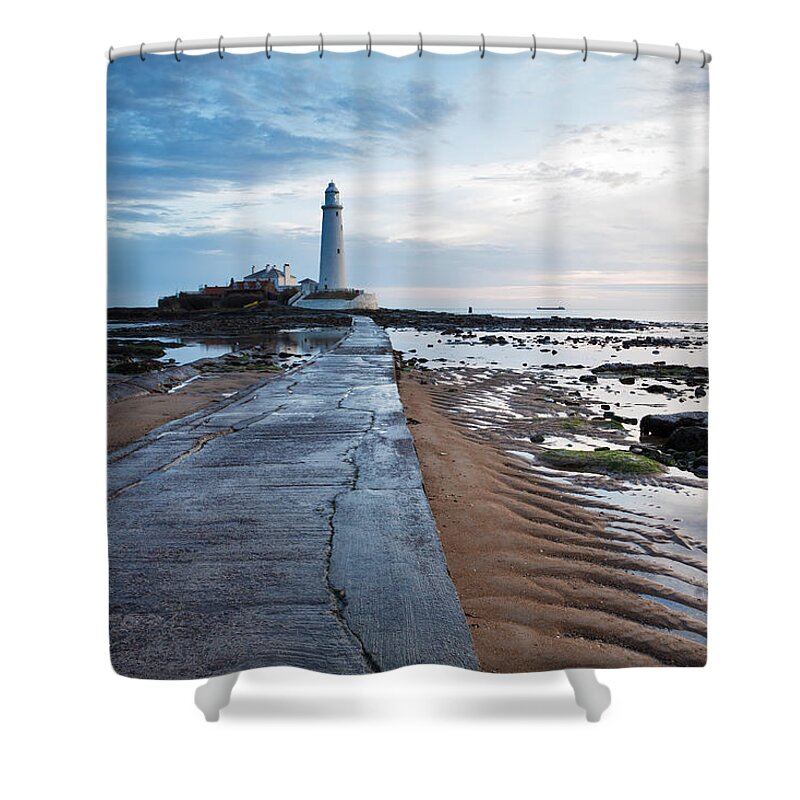 Whitley Shower Curtain featuring the photograph Saint Mary's Lighthouse at Whitley Bay #5 by Ian Middleton