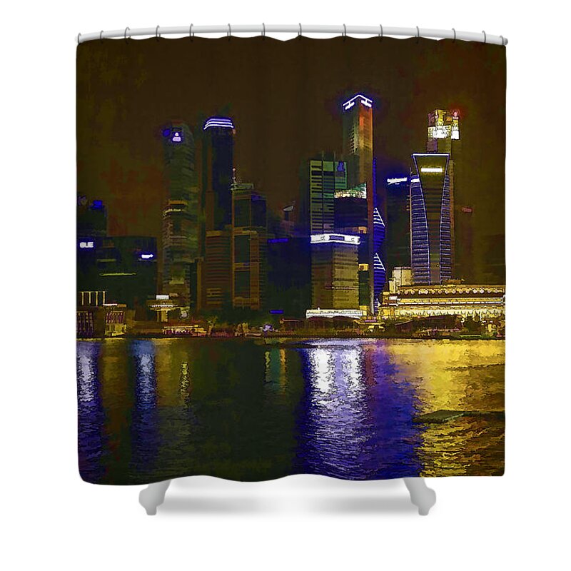 Asia Shower Curtain featuring the photograph Singapore skyline as seen from the pedestrian bridge #5 by Ashish Agarwal