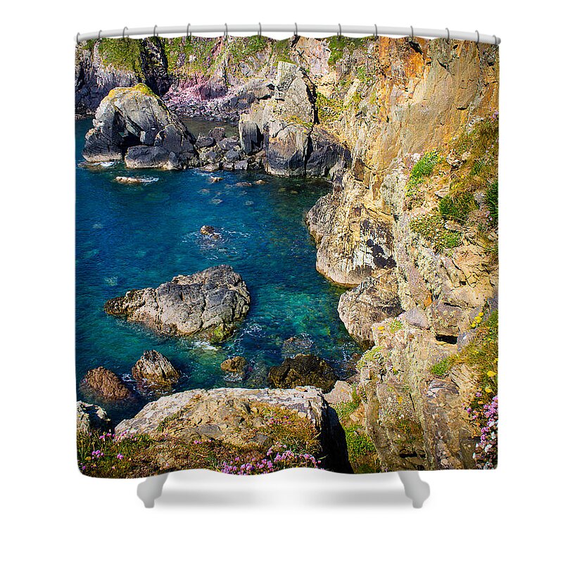 Armeria Maritima Shower Curtain featuring the photograph St Non's Bay Pembrokeshire #5 by Mark Llewellyn