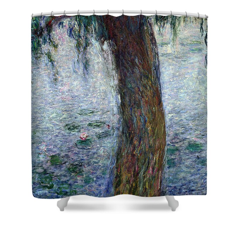 Weeping Willows Shower Curtain featuring the painting Waterlilies Morning with Weeping Willows by Claude Monet