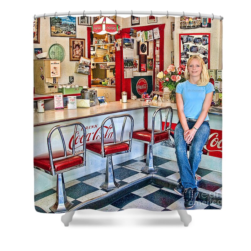 Linoleum Shower Curtain featuring the photograph 50s American style Soda Fountain by David Smith