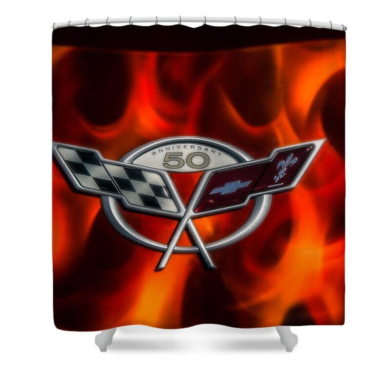 Chevy Shower Curtain featuring the photograph 50th Anniversary Chevy Corvette by Eleanor Abramson
