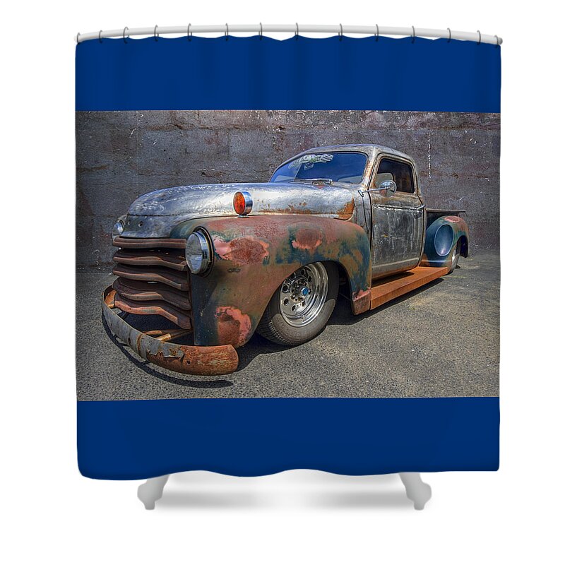 1952 Shower Curtain featuring the photograph 52 Chevy Truck by Debra and Dave Vanderlaan
