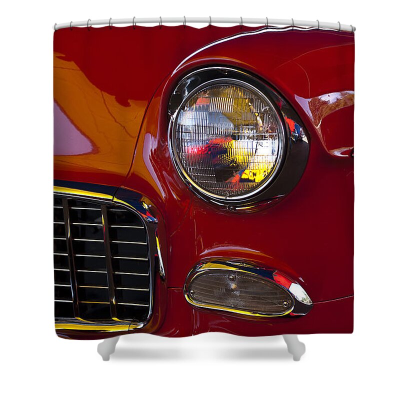 Red Chevy Shower Curtain featuring the photograph 55' Chevy by Ron Roberts