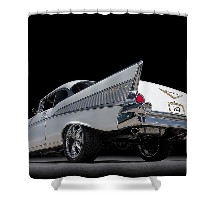 57 Chevy Shower Curtain featuring the digital art '57 Bel Air #57 by Douglas Pittman