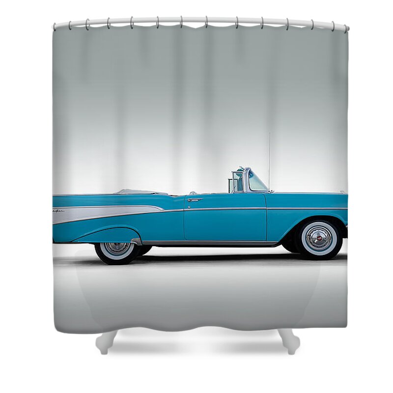 57 Chevy Shower Curtain featuring the digital art 57 Chevy Convertible by Douglas Pittman