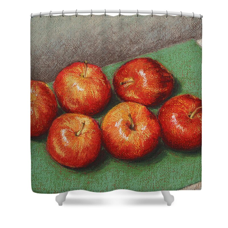 Apples Shower Curtain featuring the pastel 6 Apples Washed and Waiting by Marna Edwards Flavell