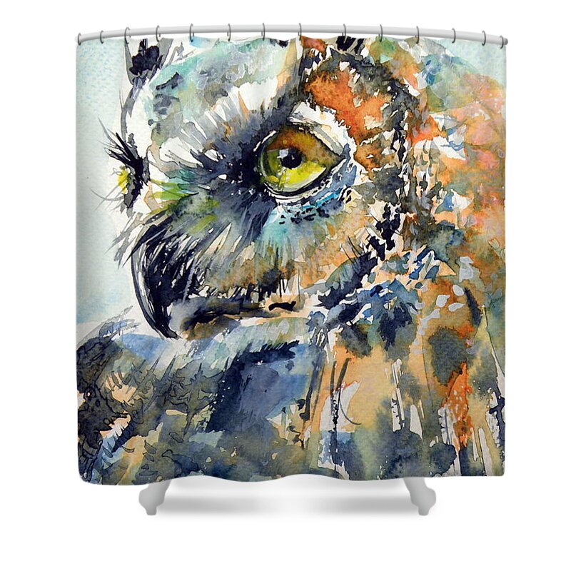 Owl Shower Curtain featuring the painting Owl #5 by Kovacs Anna Brigitta