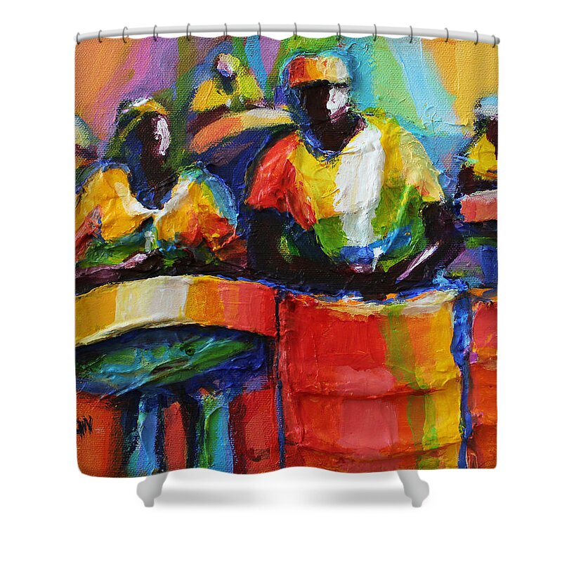 Abstract Shower Curtain featuring the painting Steel Pan by Cynthia McLean