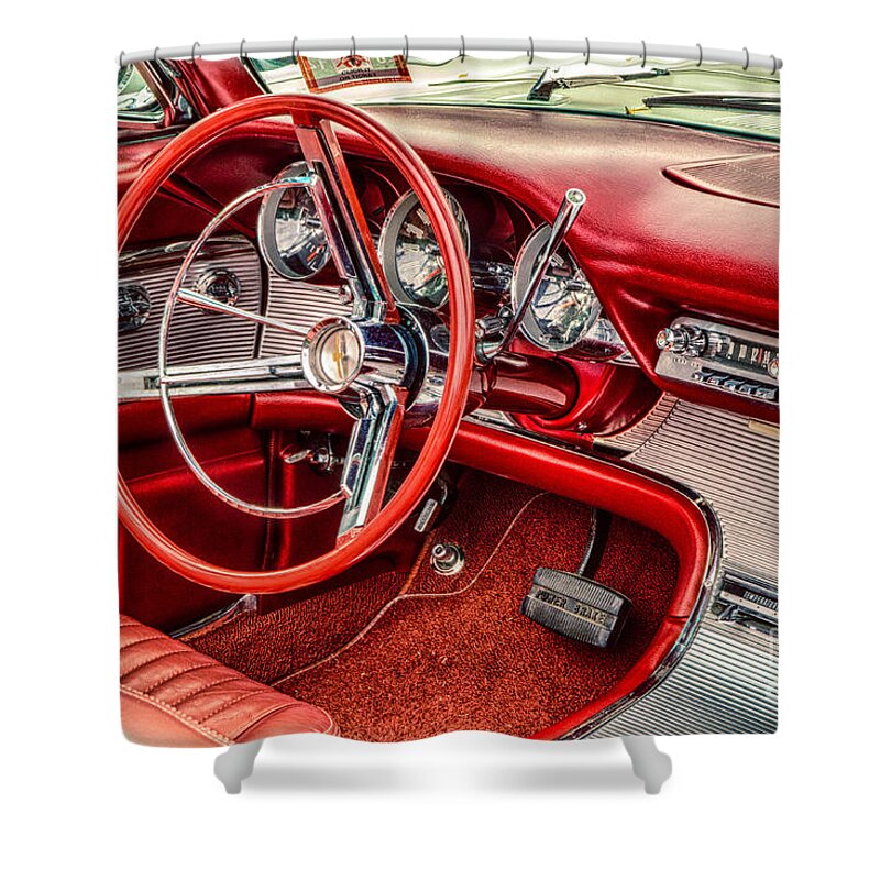 1962 Shower Curtain featuring the photograph 62 Thunderbird Interior by Jerry Fornarotto