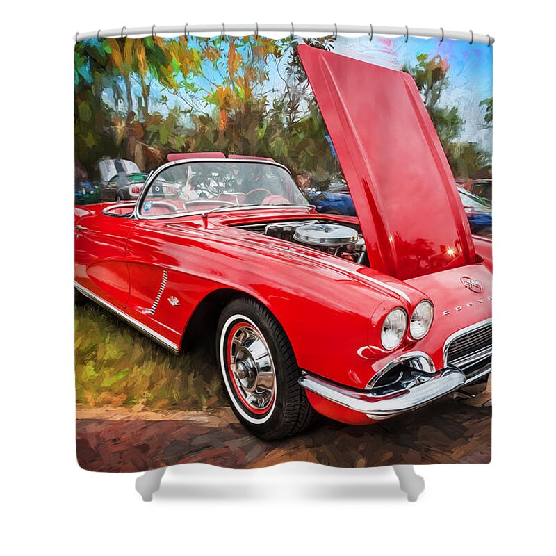 1962 Shower Curtain featuring the photograph 1962 Chevrolet Corvette Convertible Painted #9 by Rich Franco