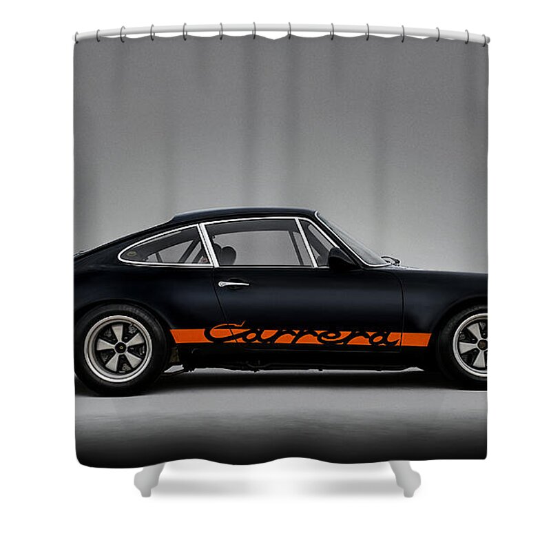 Porsche Shower Curtain featuring the digital art 911 Carrera RSR by Douglas Pittman