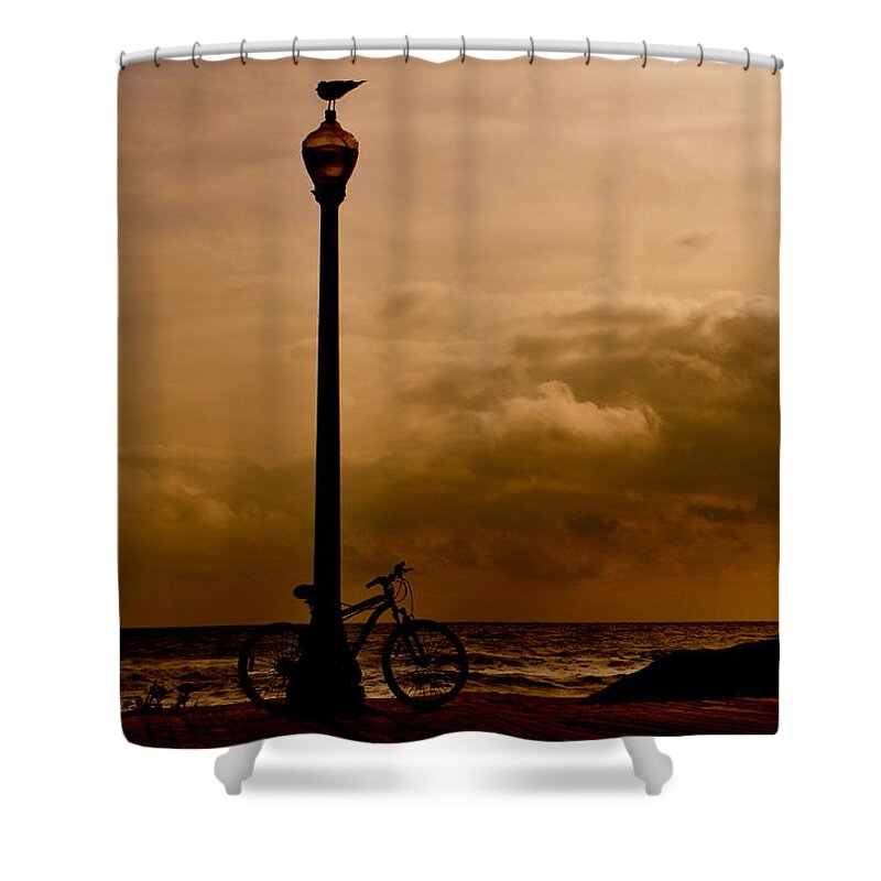 Landscape Shower Curtain featuring the photograph A Bird And A Bike by Joe Burns