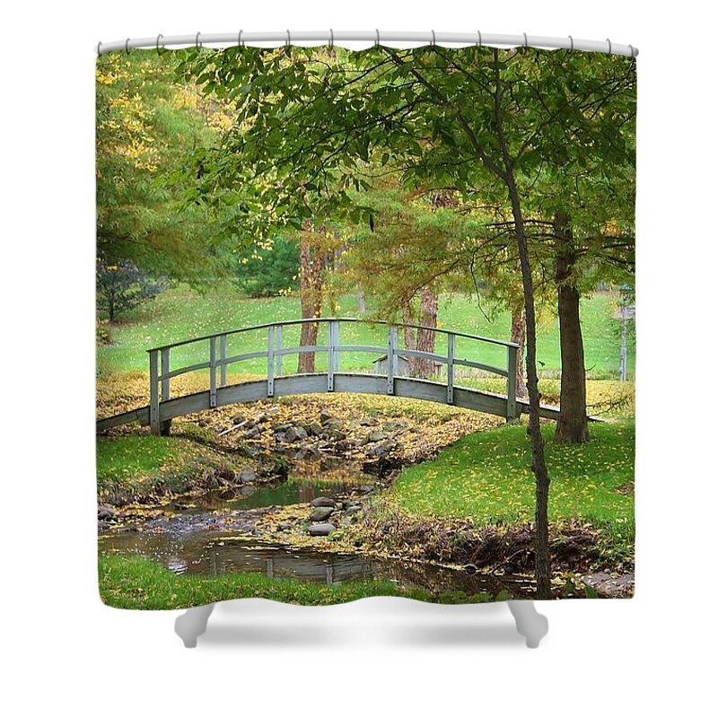 Sinnissippi Park Shower Curtain featuring the photograph A Bridge to Peacefulness by Bruce Bley