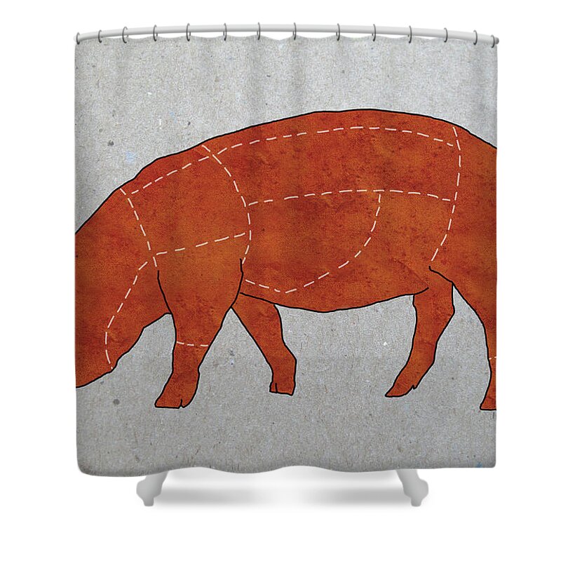 Pig Shower Curtain featuring the digital art A Butchers Diagram Of A Pig by Malte Mueller