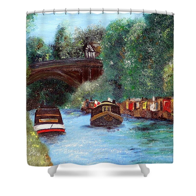 Water Shower Curtain featuring the painting A Cheshire Canal Remembered by Abbie Shores