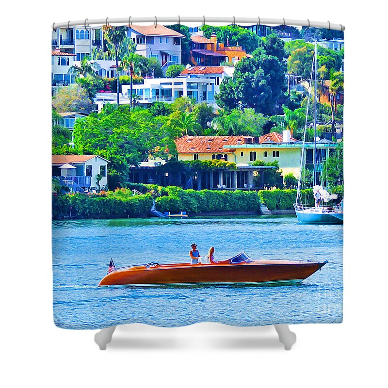 Seascape Shower Curtain featuring the digital art A Classic Idling Home by L J Oakes