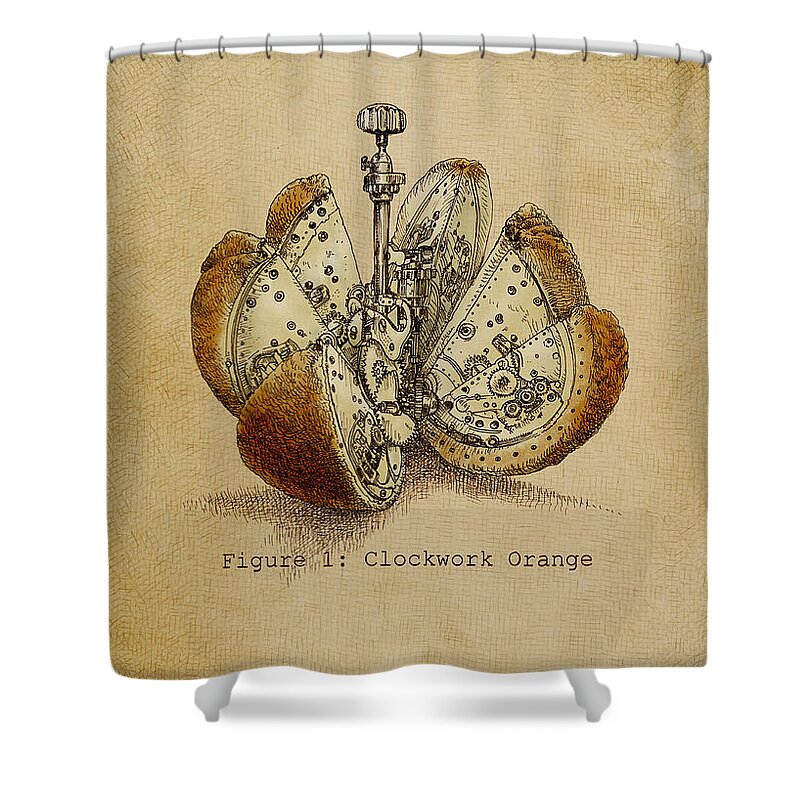 Orange Shower Curtain featuring the drawing Steampunk Orange - Option by Eric Fan