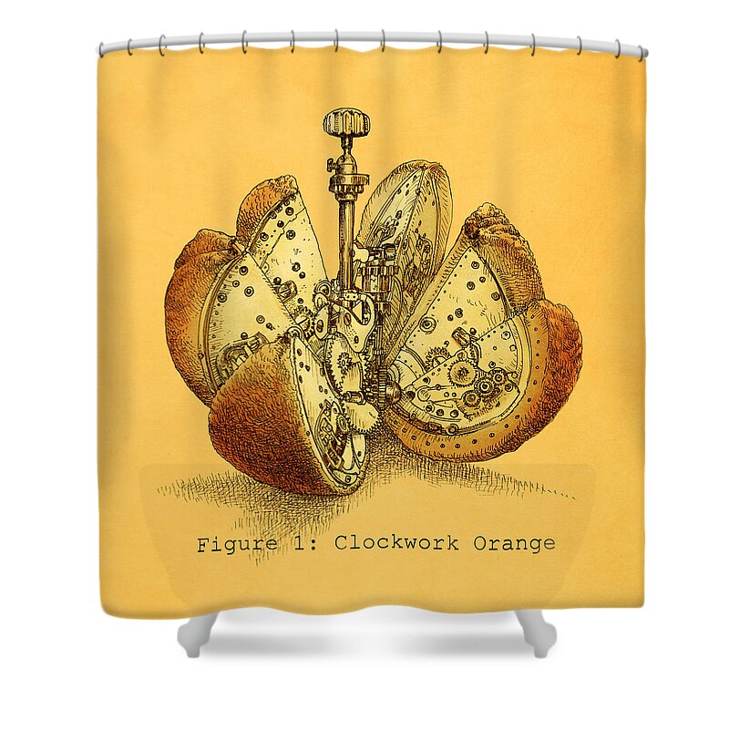 Orange Shower Curtain featuring the drawing Steampunk Orange by Eric Fan