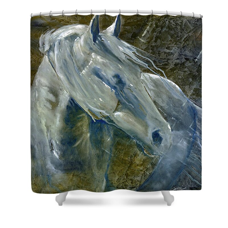 Horse Art Shower Curtain featuring the painting A Cool Morning Breeze by Jani Freimann