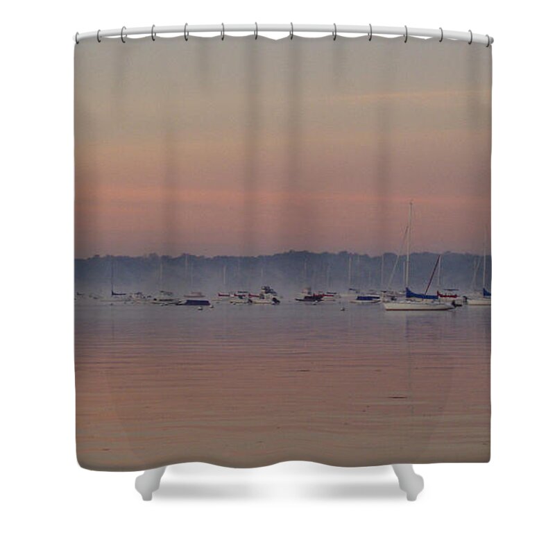 A Foggy Fishing Day Shower Curtain featuring the photograph A Foggy Fishing Day by John Telfer